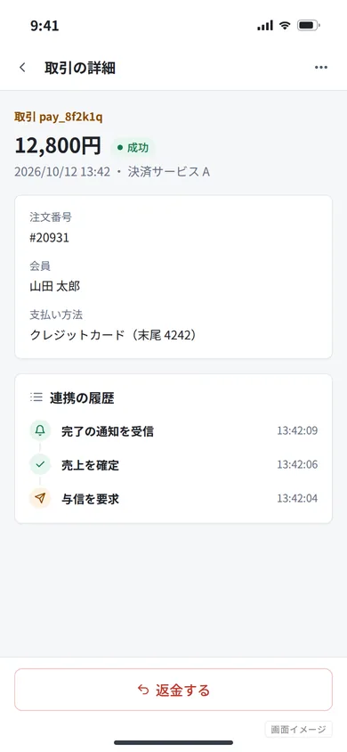 画面イメージ（実際の画面ではありません）: 取引の確認（スマホ）
